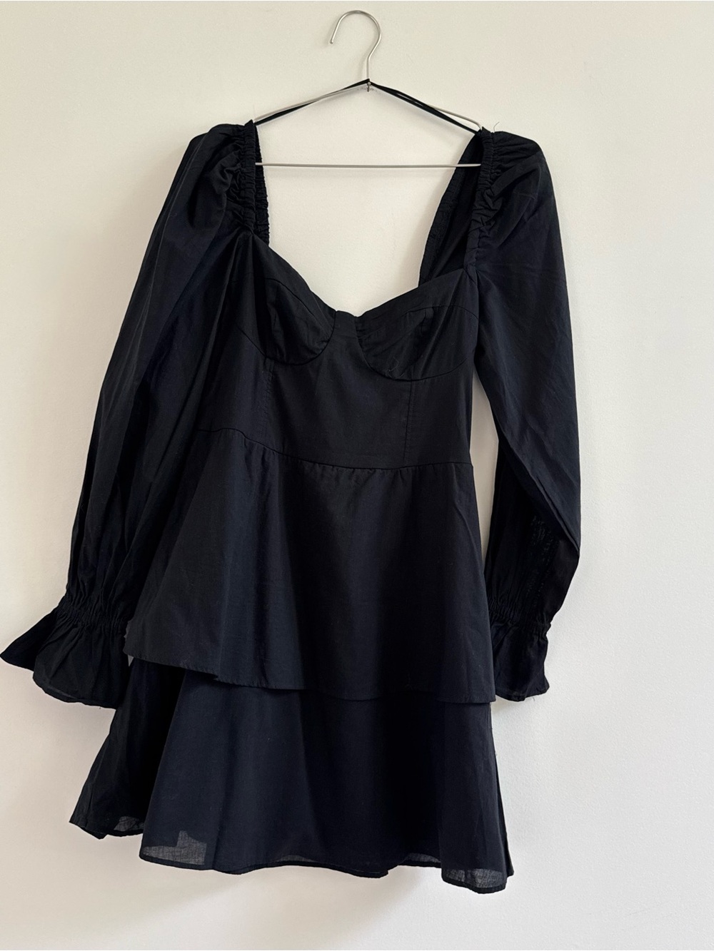 H&M Black Tiered Long-Sleeve Mini Dress